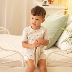 Petit Lem Pyjama D'été Côtelé Palmiers -Bébés Produits Boutique petit lem pyjama dete cotele palmiers 2