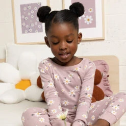 Petit Lem Pyjama Deux Pièces Marguerites Mauves
